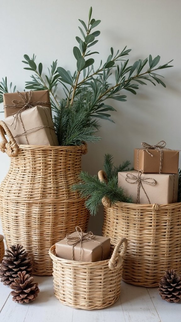 boho christmas decor with baskets