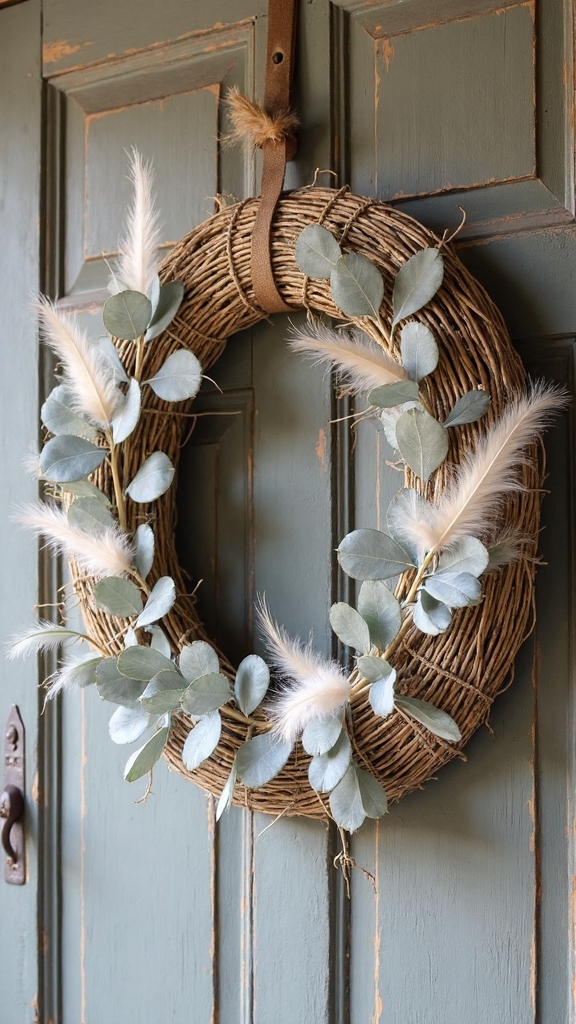 boho christmas greenery and feathers