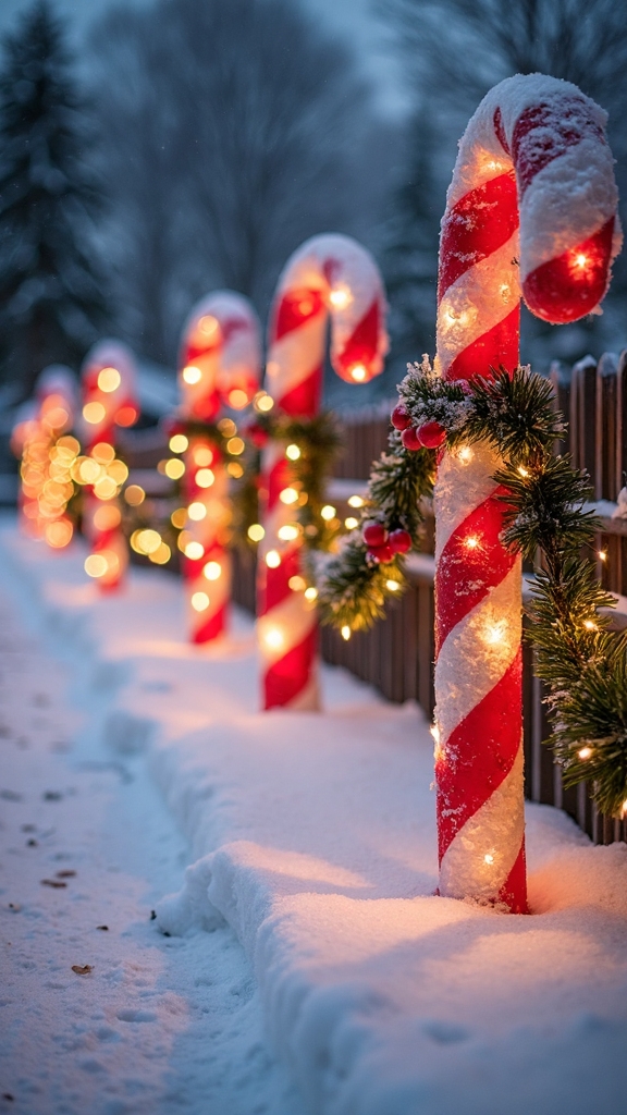 candy cane pathway festive winter wonderland