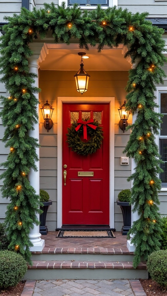 cascading evergreen garland frames doorway