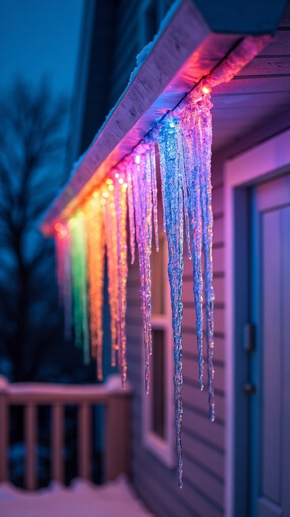 cascading rainbow icicle gutter lights