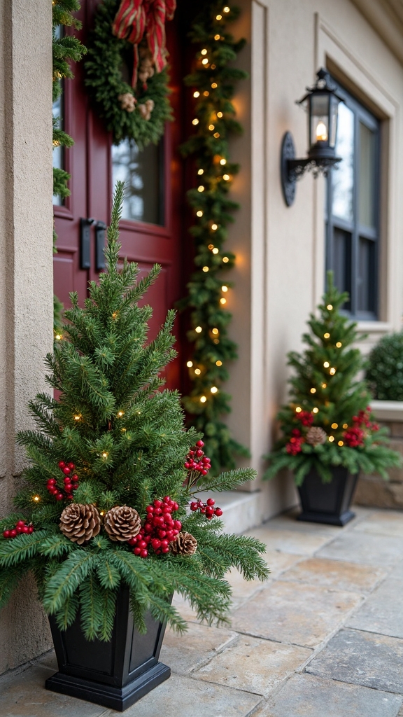 christmas porch planter displays