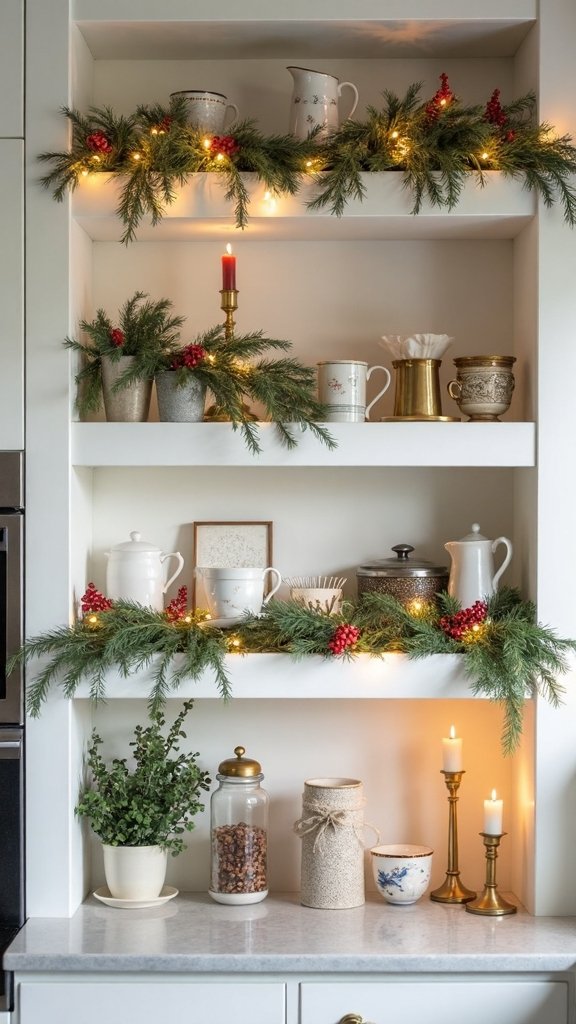 cozy christmas kitchen shelf decor