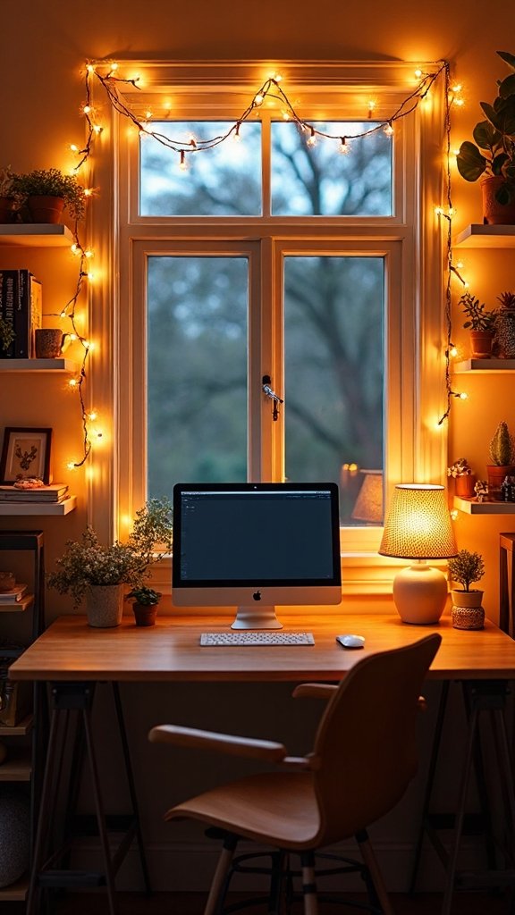 cozy festive lighting ambience workspace