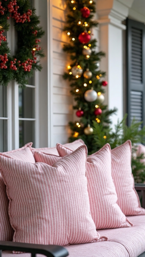 cozy festive striped outdoor pillows