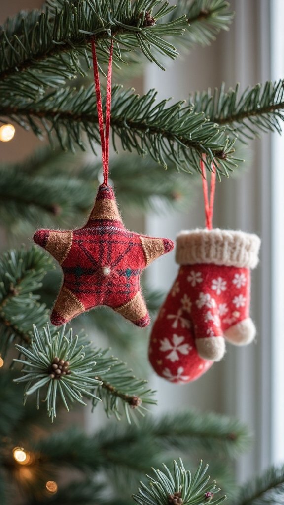 cozy handmade textile based personalized christmas ornaments