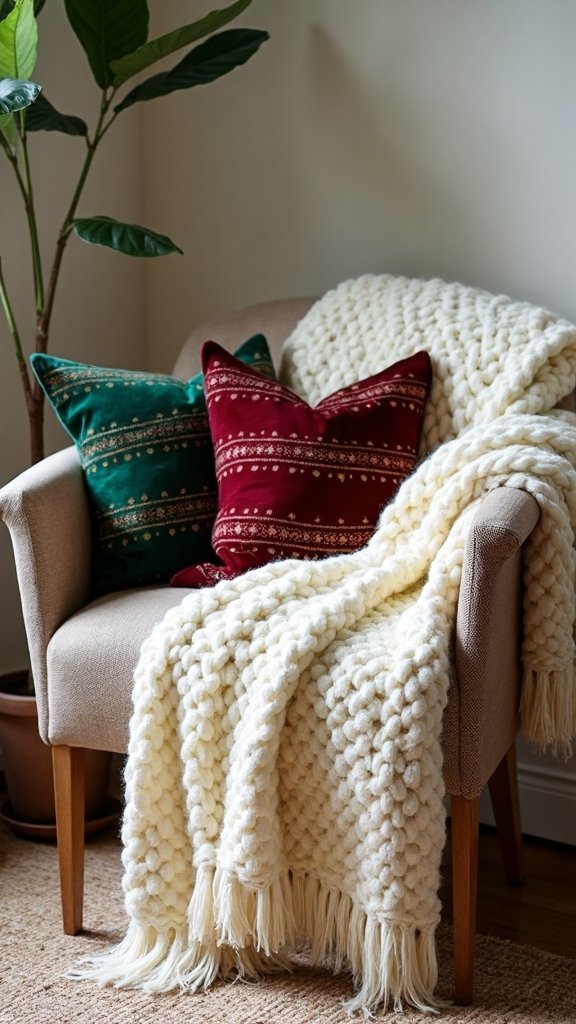 cozy home office with seasonal textiles