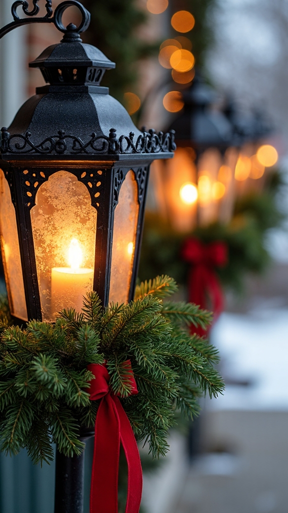 cozy rustic evergreen lantern decor