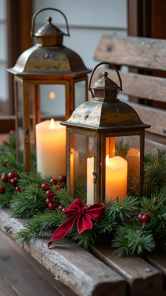 cozy winter porch lantern display