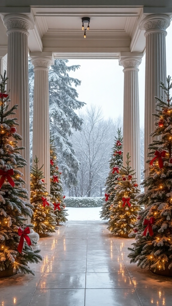 dramatic framing illuminated layered holiday display