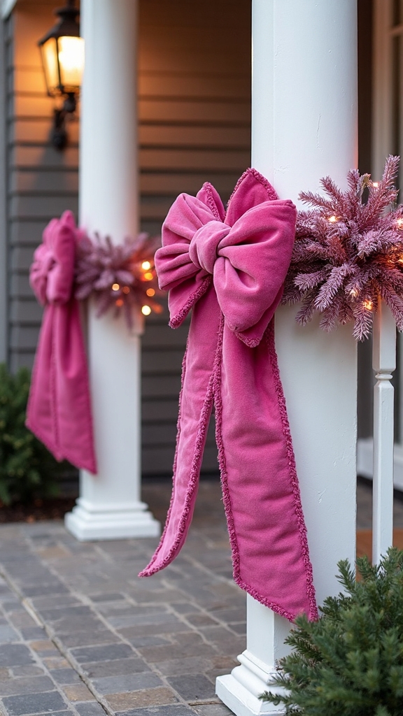 dramatic luxurious cascading balanced fuchsia bows
