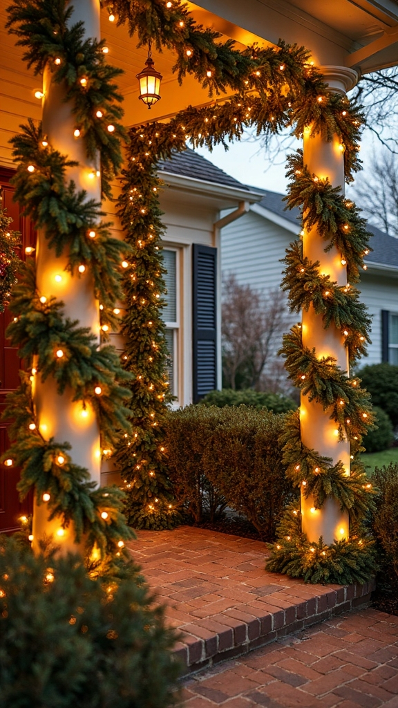 elegant cascading garland porch accents