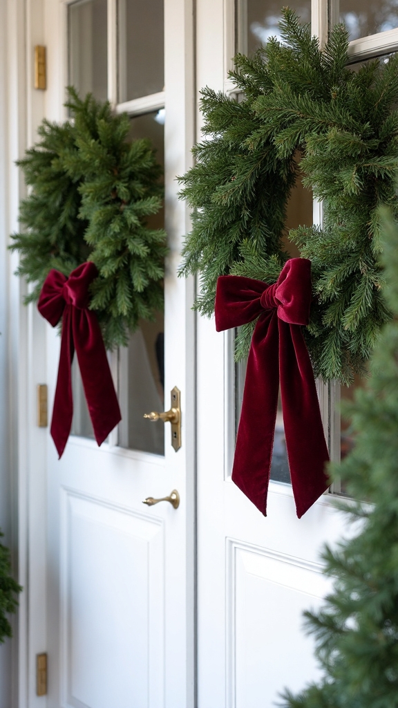 elegant evergreen wreath with velvet accent
