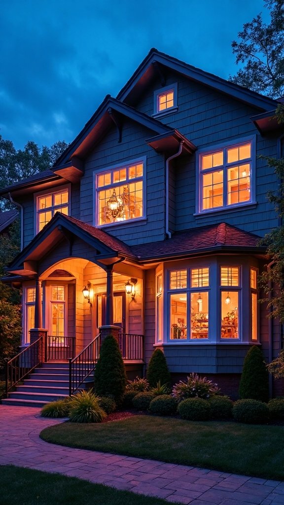 elegant exterior lighting accentuates architecture