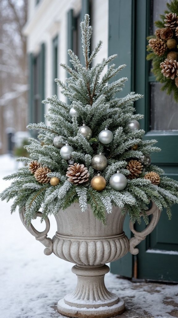 elegant metallic evergreen urn centerpiece
