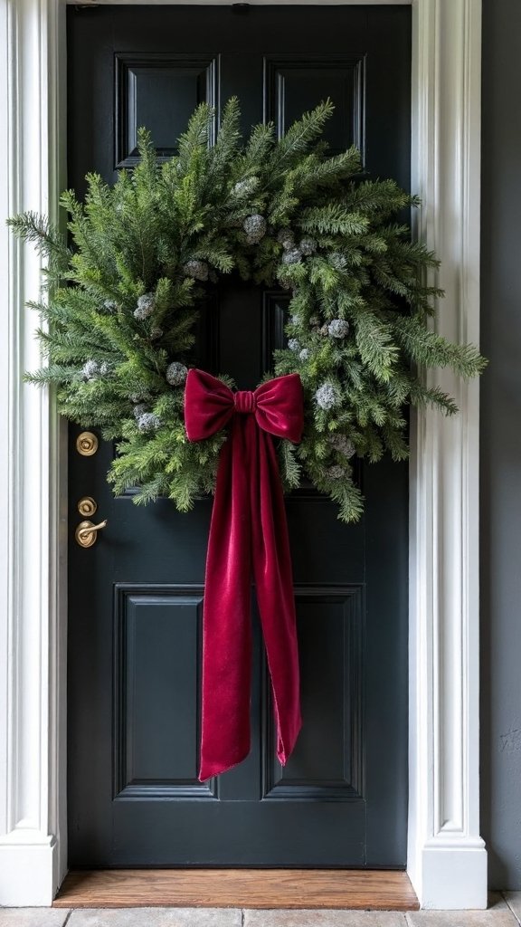 elegant monochromatic wreath with luxe ribbon