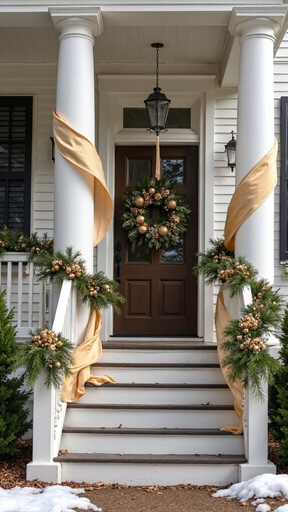 elegant outdoor column ribbon decor
