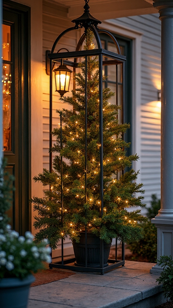 elevated illuminated evergreen holiday display