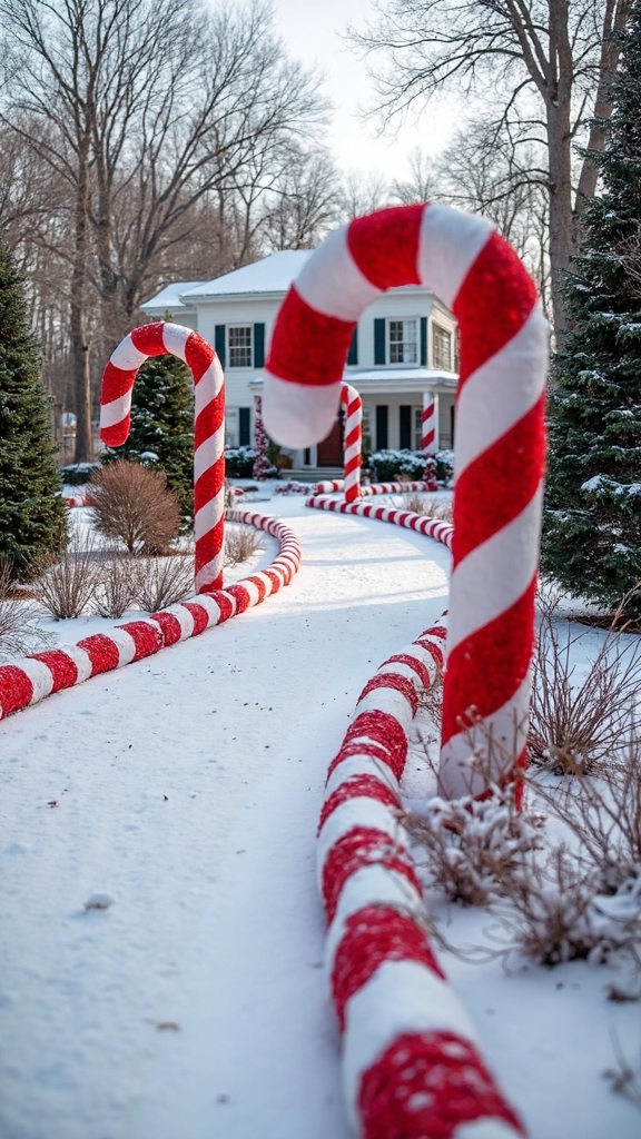 enchanting candy cane driveway border decor