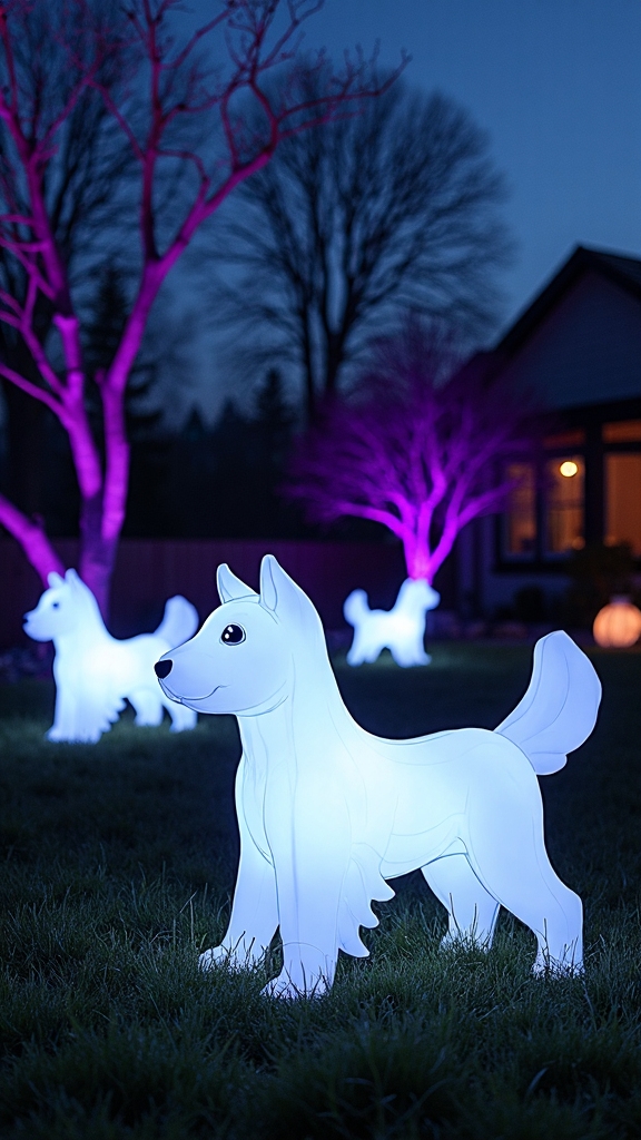 ethereal ghost dog yard art