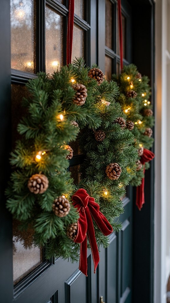 exterior holiday elegance through coordinated wreaths