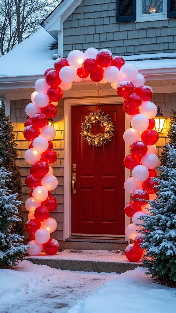 festive candy cane balloon arch