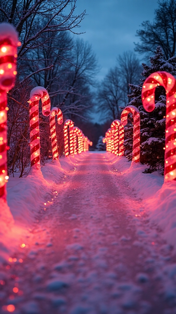 festive candy cane pathway lights