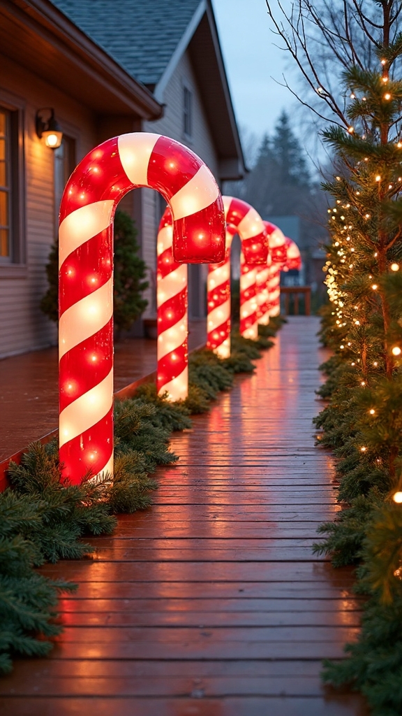 festive candy cane pathway markers