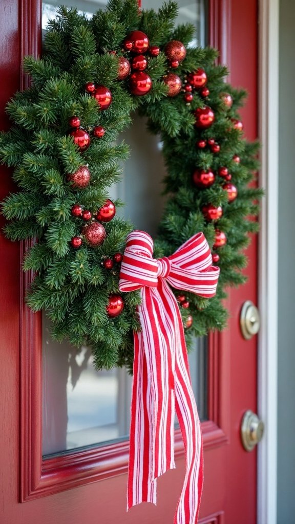 festive candy cane ribbon wreath