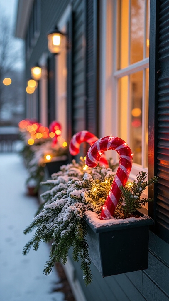 festive candy cane window decor