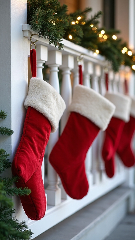 festive column mounted christmas stockings decor