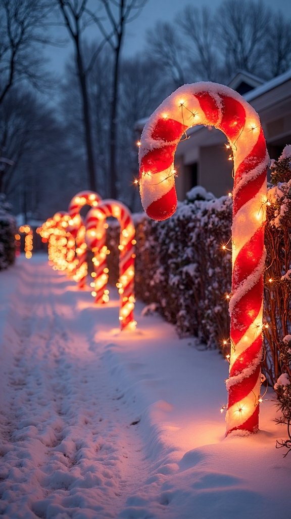 festive dimensional illuminated candy cane path