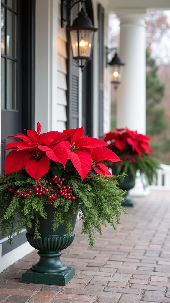 festive holiday porch planter arrangements