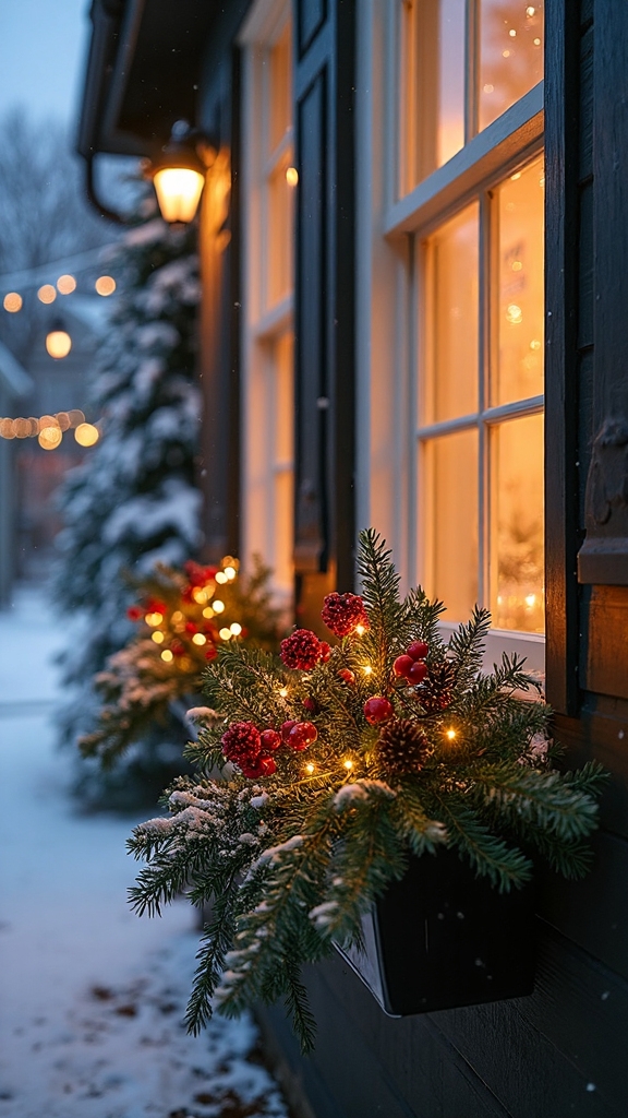 festive layered glowing coordinated window box displays