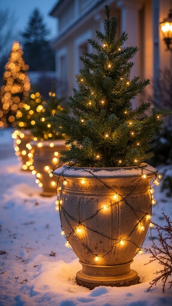 festive lighted holiday planters
