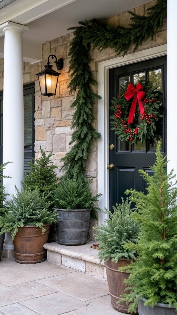 festive natural holiday porch arrangements