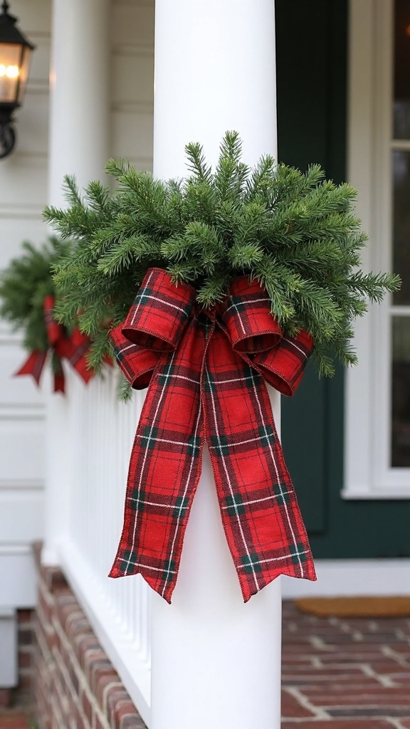 festive plaid christmas porch accents