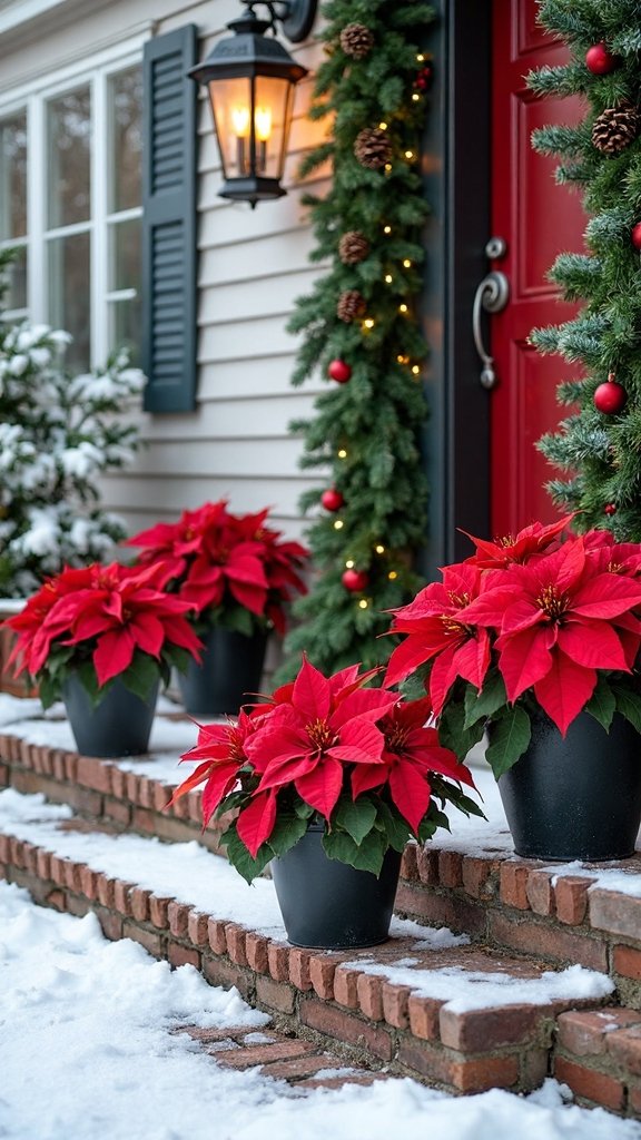 festive porch poinsettia planter arrangements