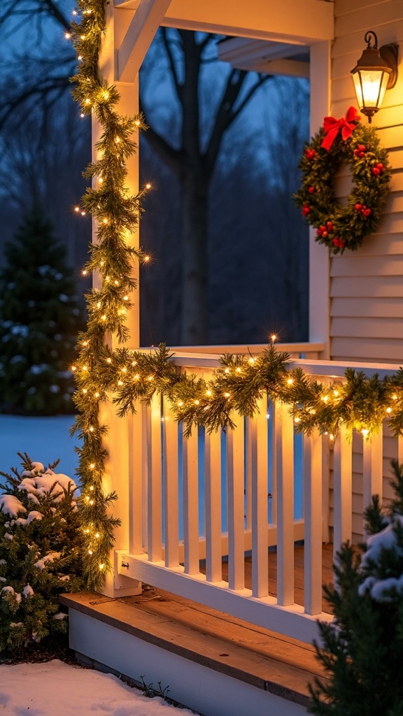 festive porch railing lighting decor