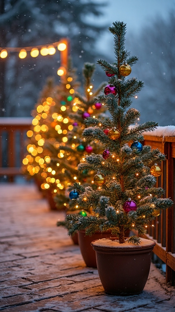 festive potted evergreen tree displays