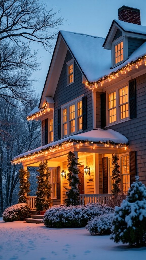 festive roofline lighting welcomes holiday cheer
