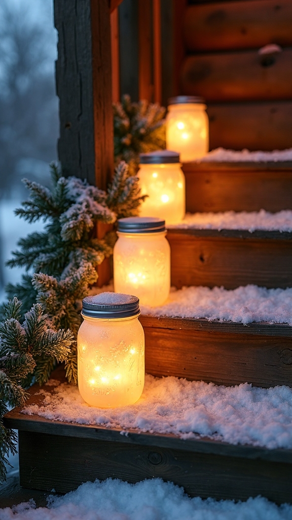 festive rustic stair lighting pathway