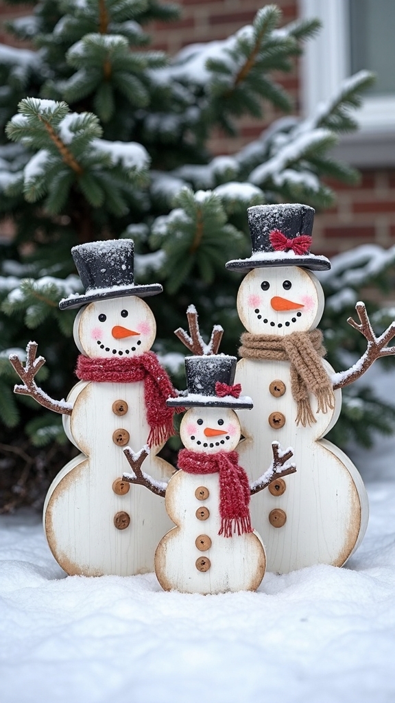 festive snowman family yard display