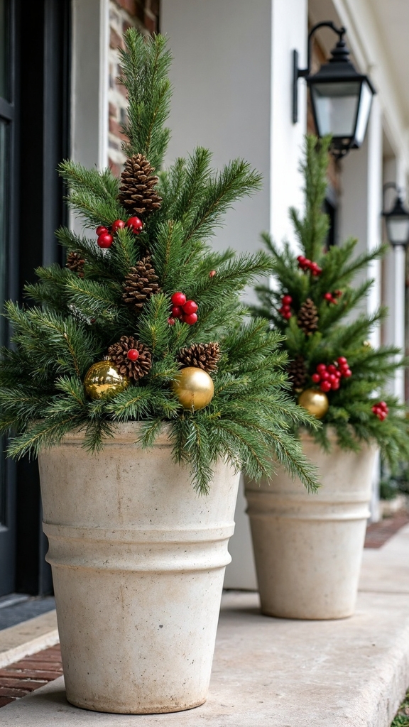 festive winter greenery ornamental planters