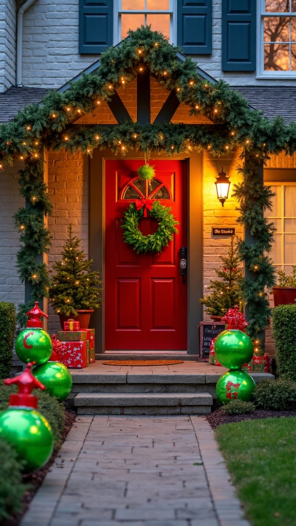 fun whimsical grinch outdoor christmas decor