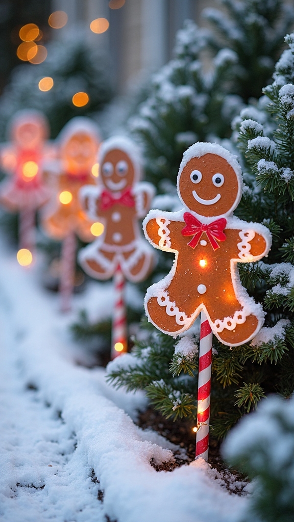 gingerbread themed garden decor whimsical winter display
