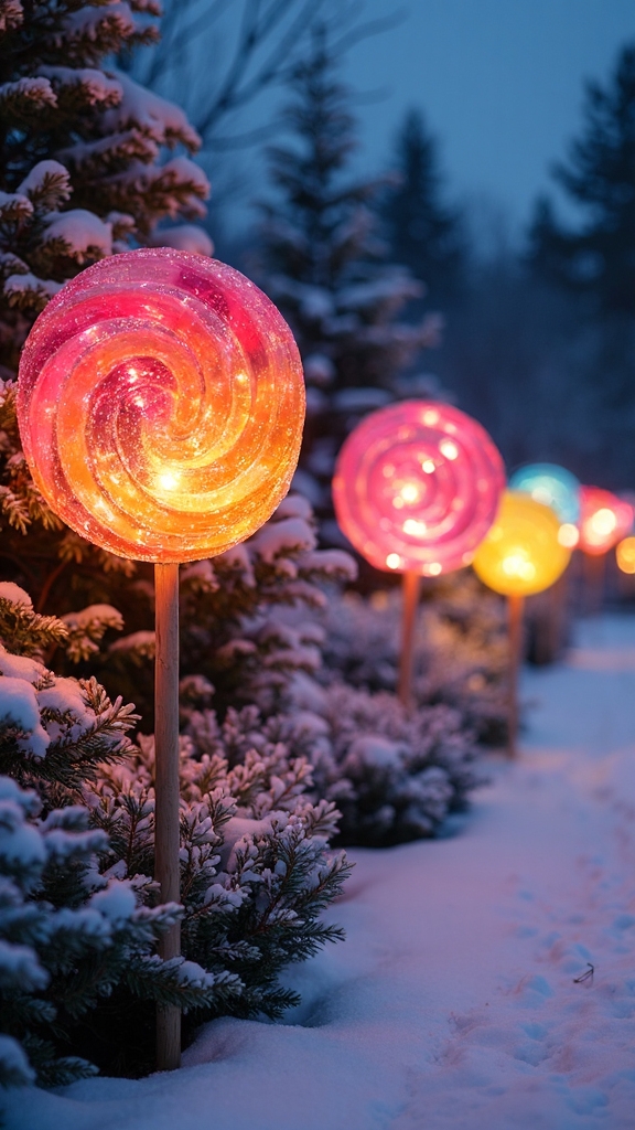 illuminated candy themed garden decor