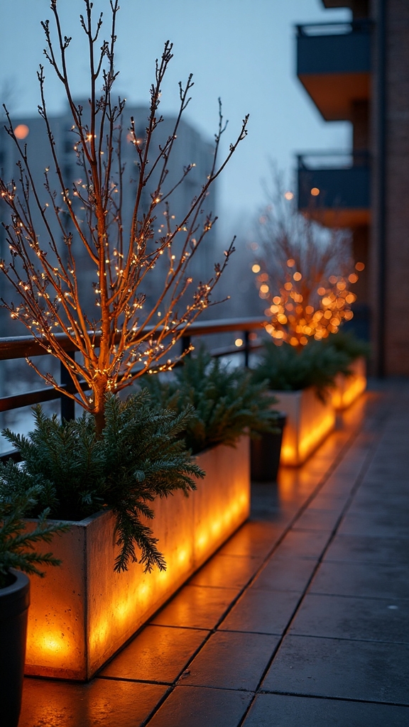 illuminated evergreen winter wonderland planters
