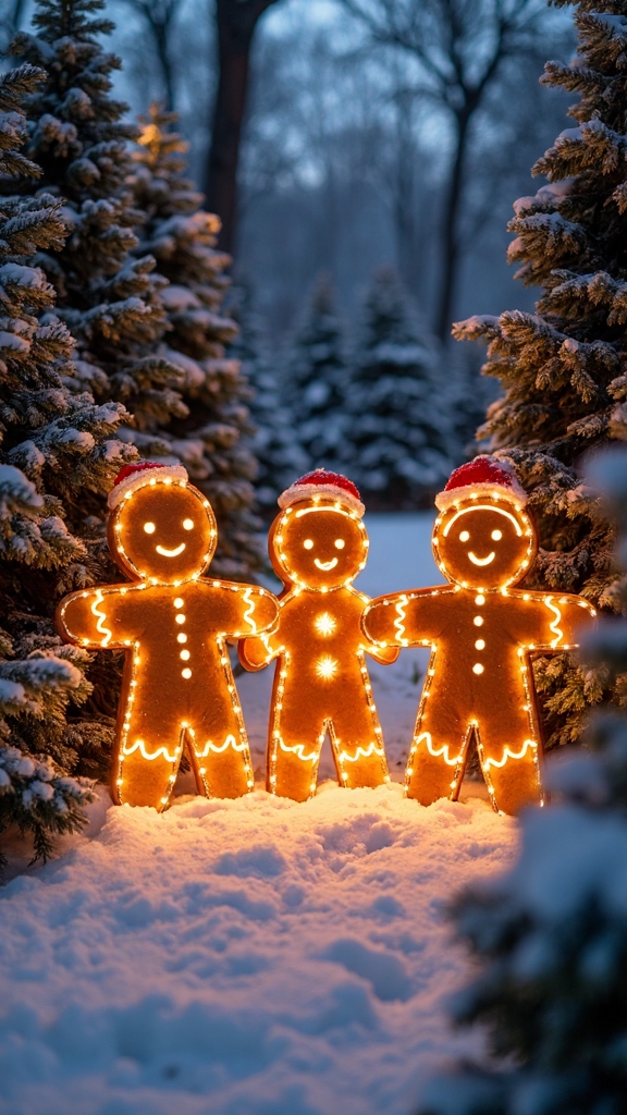 illuminated gingerbread people silhouette pathway