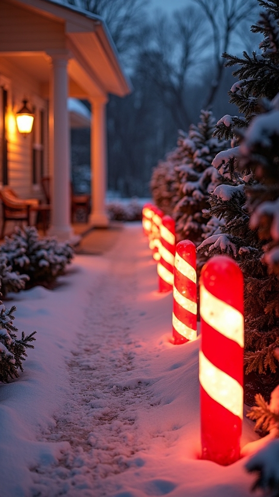 illuminated magical candy cane walkway